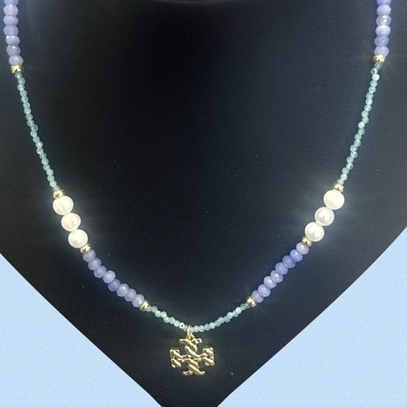 NWT - Tory Burch Purple and White Beaded Necklace - Picture 2 of 5